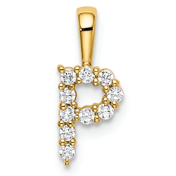 14K Yellow Gold Lab Grown Diamond Letter P Initial Pendant