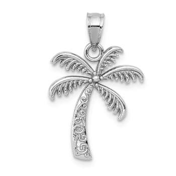 Rhodium Over 14k White Gold Polished and Textured Palm Tree Pendant