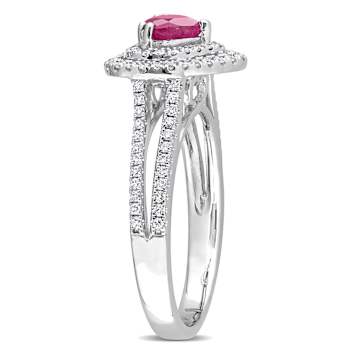 Ruby and Diamond 14K White Gold Ring 0.95ctw