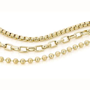 Box, Bead and Rolo Chain Bracelet Set Of 3 In 18K Gold Over Bronze