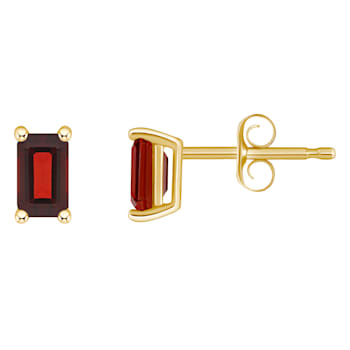5x3mm Emerald Cut Garnet 14k Yellow Gold Stud Earrings