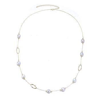 Pear Shape Freshwater Pearl Station Necklace In 14K Gold Over Sterling Silver