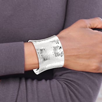 Sterling Silver 49.5mm Hammered Cuff Bracelet