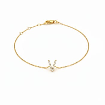 10K Yellow Gold White Diamond V Initial Bracelet for Women with
Adjustable Chain, 0.05ctw