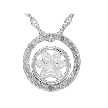 White Diamond Rhodium Over Sterling Silver Circle Paw Pendant With Chain 0.20ctw