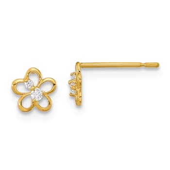 14K Yellow Gold Children's 6mm Cubic Zirconia Flower Stud Earrings