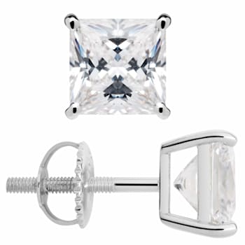 White Cubic Zirconia 14k White Gold Studs With Velvet Gift Box 3.00ctw