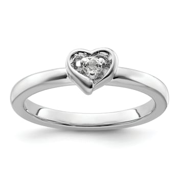 Sterling Silver Stackable Expressions White Topaz Heart Ring 0.08ctw