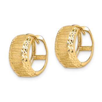 14k Yellow Gold 9/16" Diamond-cut and Textured Hoop Earrings