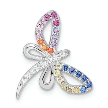 Rhodium Over Sterling Silver Multicolor Cubic Zirconia Dragonfly Chain Slide