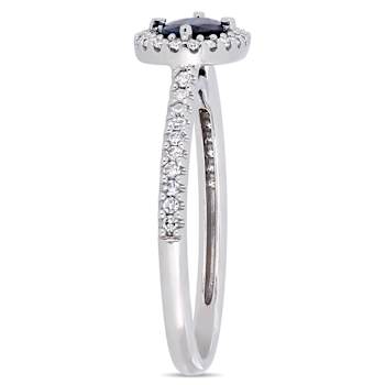 Blue Sapphire and Diamond 14K White Gold Halo Ring 0.78ctw