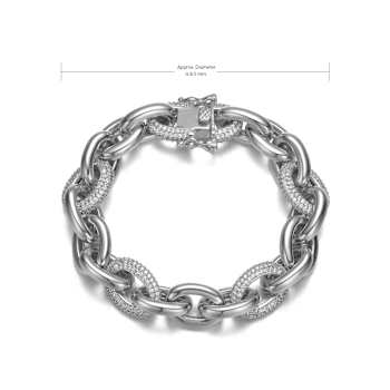 CZ Pave Link Bracelet In White Rhodium Over Brass