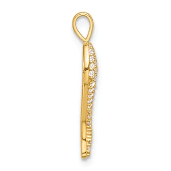 14k Yellow Gold Polished Cubic Zirconia Small Italian Horn Pendant