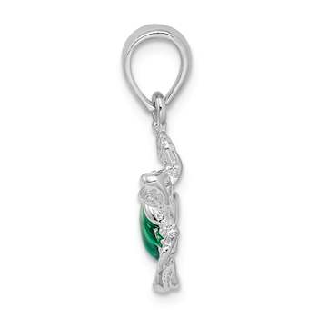 Rhodium Over Sterling Silver Polished Enameled Sea Turtle Pendant