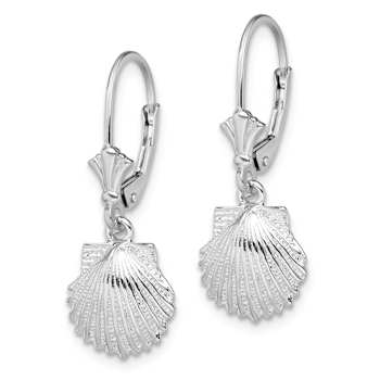 Rhodium Over Sterling Silver Polished Shell Leverback Earrings