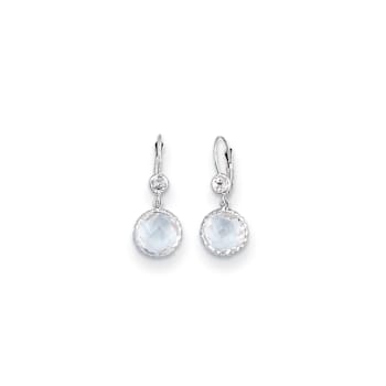 14K White Gold Crystal and White Quartz Leverback Earrings