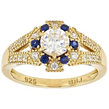 Diamond Simulant, Lab Blue Sapphire And White Zircon Ring In 18K Gold
Over Sterling Silver 1.64ctw