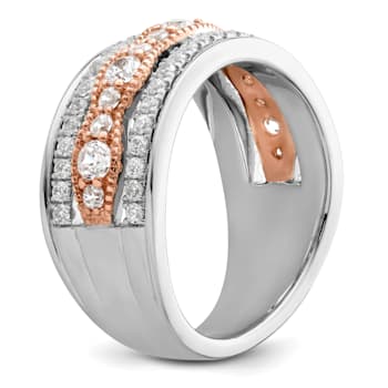 14K Two-tone White and Rose Gold Diamond Wedding Band 1.03ctw