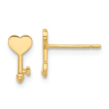 14K Yellow Gold Polished Heart Key Stud Earrings