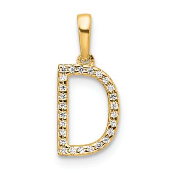 14k Yellow Gold Diamond Letter D Initial Pendant
