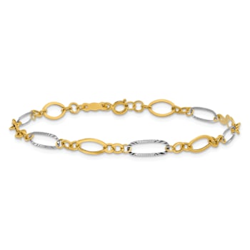 14k Two-tone Gold 5mm Diamond-Cut Oval Link Bracelet