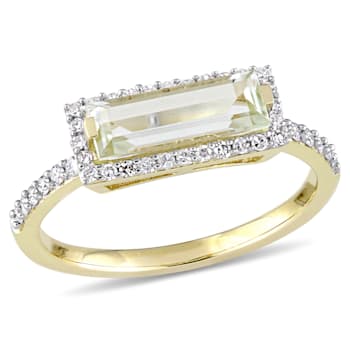 1.04ctw Green Quartz And 0.25ctw Diamond 14k Yellow Gold Halo Ring