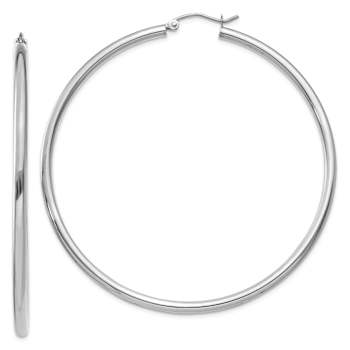 Rhodium Over 14k White Gold 2 3/8" Polished Tube Hoop Earrings