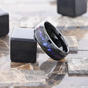 COSMIC Black Tungsten Ring with Crushed Alexandrite and Dark Blue and
Purple Crushed Goldstone 8mm