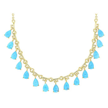 Turquoise Dangle Station Necklace In 18K Gold Over Sterling Silver