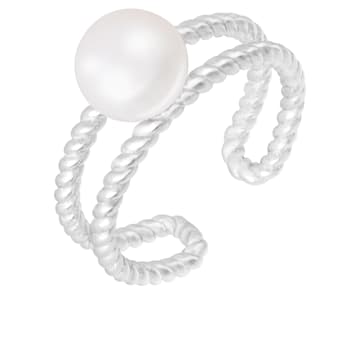 White Cultured Freshwater Pearl Rhodium Over Silver Ring