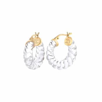 14K Yellow Gold Over Sterling Silver Clear Chunky Rope Acrylic Hoops