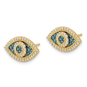 Rhodium Over 14k Yellow Gold Polished Blue and White Cubic Zirconia Evil
Eye Stud Earrings