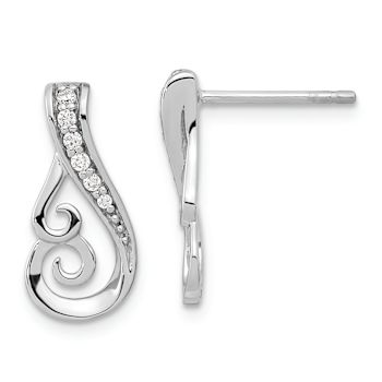 Rhodium Over Sterling Silver Polished Cubic Zirconia Dangle Earrings