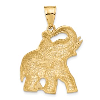 14k Yellow Gold Solid Satin and Diamond-Cut Open-backed Elephant Pendant