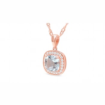 Square Cushion Aquamarine and Cubic Zirconia 18K Rose Gold Over Sterling
Pendant with chain, 1.86ctw
