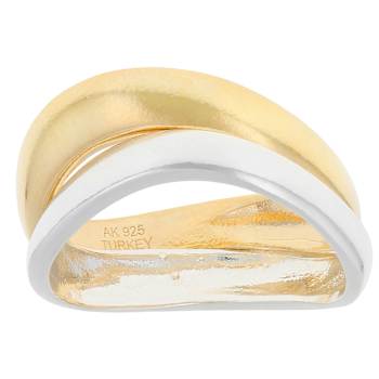 Two-Tone Wave Band Ring Set in Gold Over Silver and Sterling Silver