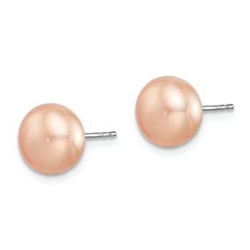 Rhodium Over Sterling Silver 8-9mm Freshwater Cultured Pearl Button Stud
Earring Set