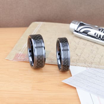 ONYX Black Carbon Fiber Inlaid Black Ceramic Wedding Band 6mm