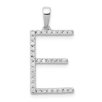 Rhodium Over 14K White Gold Diamond Letter E Initial Pendant