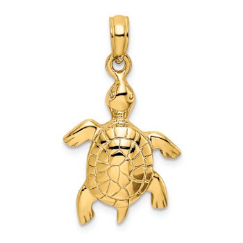 14K Yellow Gold Polished Turtle with Textured Shell Charm