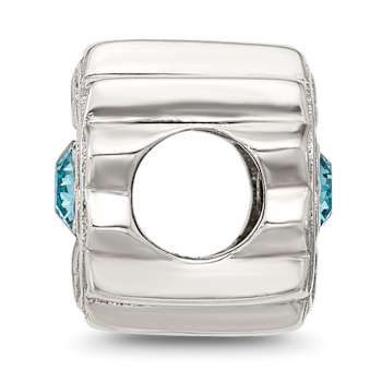 Sterling Silver Brushed and Polished Crystal Blue Bead