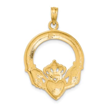 14k Yellow Gold Polished Large Claddagh Heart Pendant