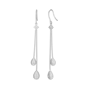 White Diamond Accent Rhodium Over Sterling Silver Linear Dangle Earrings