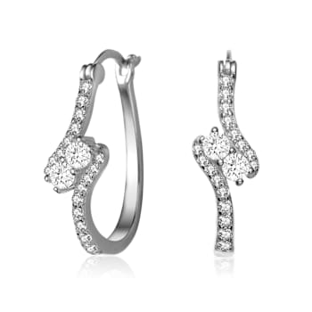CZ Modified Hoop Earrings In Sterling Silver