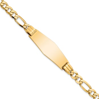 14k Yellow Gold Polished Flat Figaro Link Soft Diamond Shape ID Bracelet