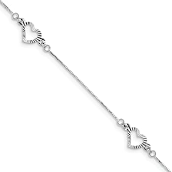 Rhodium Over 14K White Gold Fancy Heart Bracelet