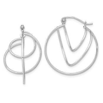 Rhodium Over 14k White Gold 1 1/16" Polished Twisted Circles Hoop Earrings