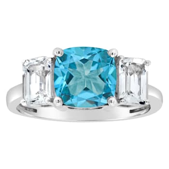 8mm Square Cushion Swiss Blue Topaz And White Topaz Rhodium Over
Sterling Silver Ring