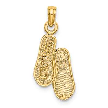 14k Yellow Gold 3D Textured Reversible Key West Double Flip-flop Charm