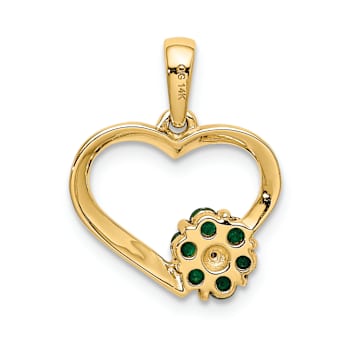 10k Yellow Gold Heart and Flower Pendant with Accent Diamond and 0.3
cttw Emerald Gemstone